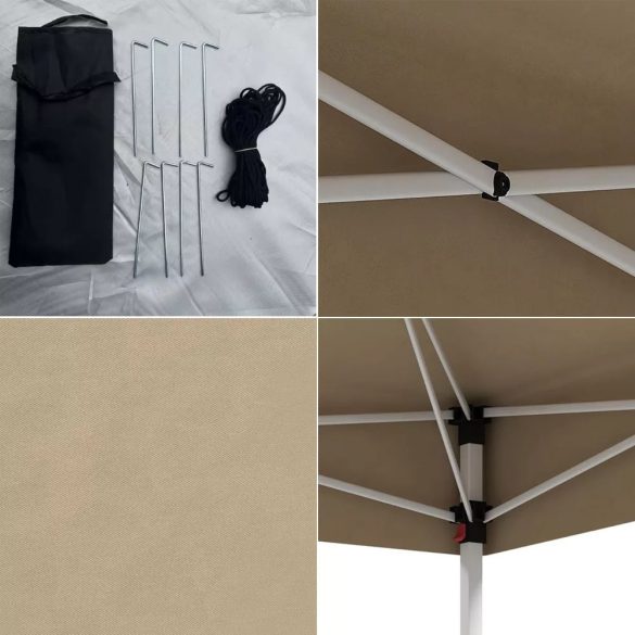 Kerti pavilon hátfallal és zsebekkel, 3 × 3 × 2,8 m, bézs színben, horganyzott acél vázzal, vízálló oxford anyagból, stabil és könnyen felállítható szerkezettel, kültéri használatra