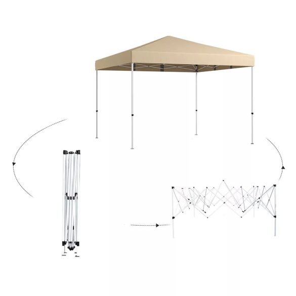 Kerti pavilon hátfallal és zsebekkel, 3 × 3 × 2,8 m, bézs színben, horganyzott acél vázzal, vízálló oxford anyagból, stabil és könnyen felállítható szerkezettel, kültéri használatra