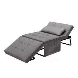   Kihúzható fotelágy, 80 x 190 cm, szürke, 6 fokozatban állítható háttámlával, lenvászon huzattal, fémvázzal és 10 cm vastag szivaccsal