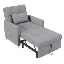   Fekvőfotel, kartámasszal, 85×88×80 cm, 31,9 kg, világosszürke, állítható háttámla (2 pozíció), lenvászon huzat, fémváz, fa lábak, 15 cm szivacs