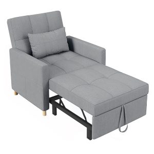 Fekvőfotel, kartámasszal, 85×88×80 cm, 31,9 kg, világosszürke, állítható háttámla (2 pozíció), lenvászon huzat, fémváz, fa lábak, 15 cm szivacs