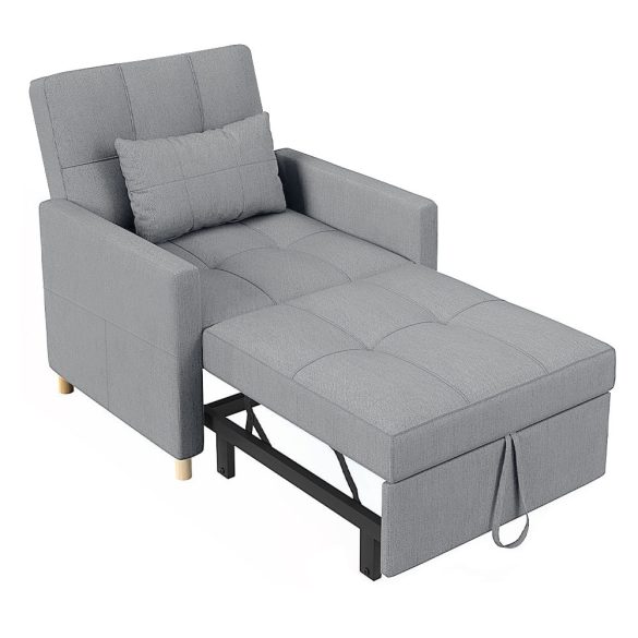 Fekvőfotel, kartámasszal, 85×88×80 cm, 31,9 kg, világosszürke, állítható háttámla (2 pozíció), lenvászon huzat, fémváz, fa lábak, 15 cm szivacs