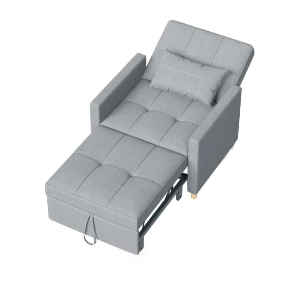 Fekvőfotel, kartámasszal, 85×88×80 cm, 31,9 kg, világosszürke, állítható háttámla (2 pozíció), lenvászon huzat, fémváz, fa lábak, 15 cm szivacs