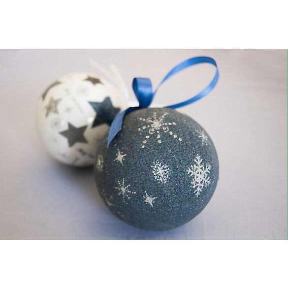 Karácsonyi gömbdísz D75mm kék/fehér - 6db/csomag