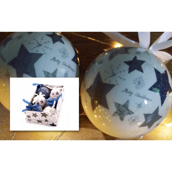 Karácsonyi gömbdísz D75mm kék/fehér - 6db/csomag