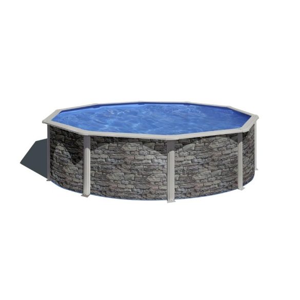 Gre kőmintás fémpalástos medence szett, vízforgatóval és létrával, D240 x 120 cm