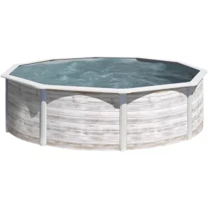 Fémpalástos medence szett, Gre KIT350N, 350 x 120 cm, antikfehér, kör alakú, homokszűrős vízforgatóval, létrával