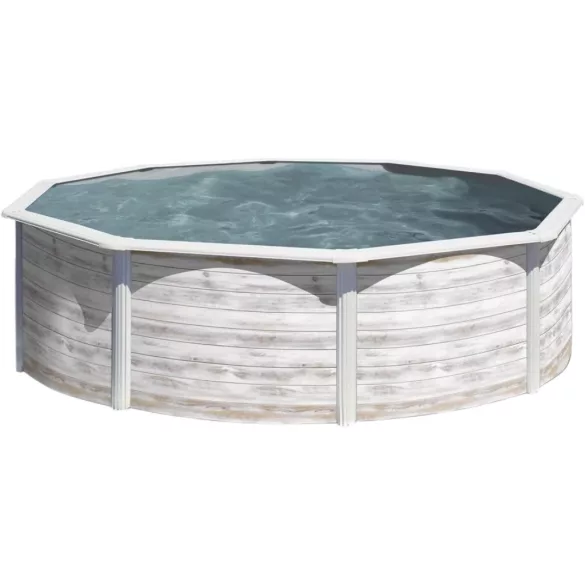 Fémpalástos medence szett, Gre KIT350N, 350 x 120 cm, antikfehér, kör alakú, homokszűrős vízforgatóval, létrával