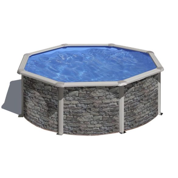 Gre kőmintás fémpalástos medence szett, vízforgatóval és létrával, D350 x 120 cm