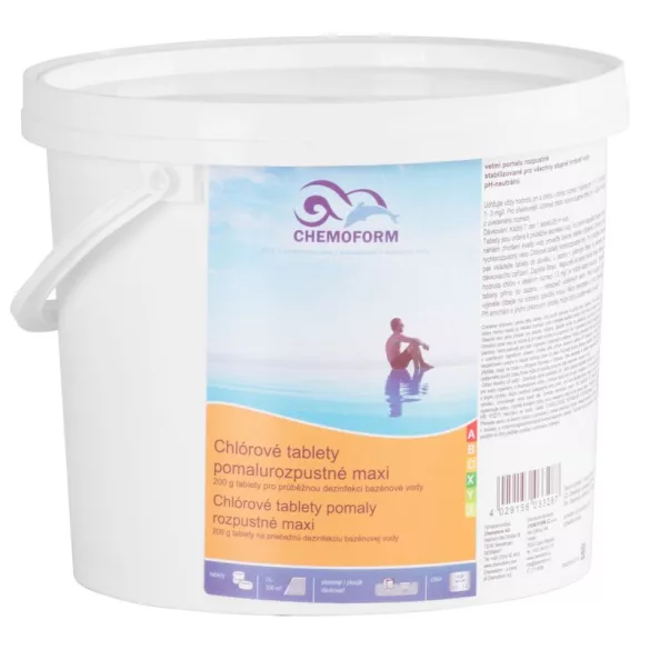 Medence klórtabletta, Chemoform 5603 (200 g), fehér, 3 kg, lassan oldódó, hosszú távú fenntartó klórozáshoz