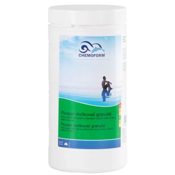 Medence pelyhesítő granulátum, Chemoform Floccer 0907, fehér, 1 kg, privát medencékhez, medencevíz tisztításához, vízfényesítő, szkimmerbe