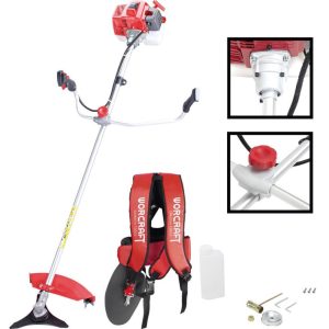 Benzinmotoros bozótvágó, Worcraft GT65-430, piros/ezüst, 2200 W, kétütemű motor, gyorskioldó, tartozékokkal