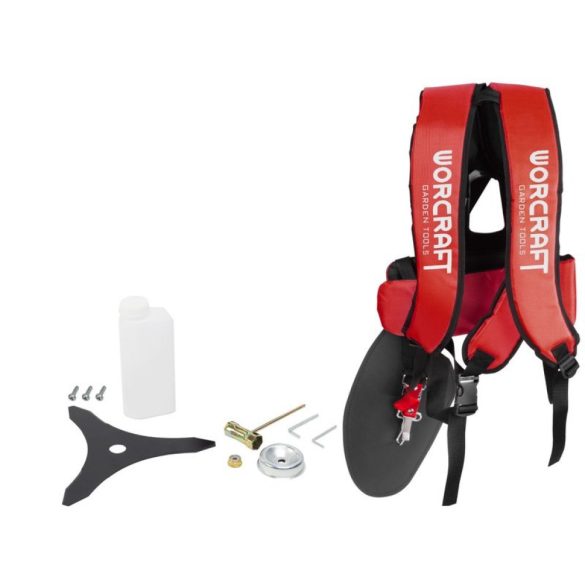 Benzinmotoros bozótvágó, Worcraft GT65-430, piros/ezüst, 2200 W, kétütemű motor, gyorskioldó, tartozékokkal