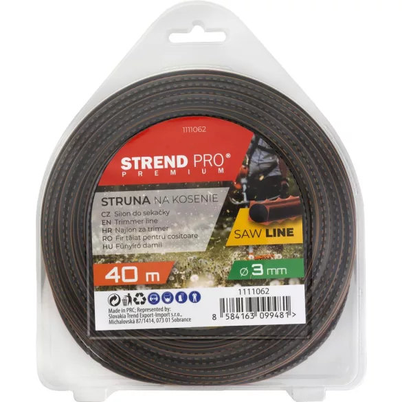 Fűkasza damil, Strend Pro Garden Premium SawLine, 3,0 mm, 40 m, sötétbarna, fogazott, nagy szilárdságú, kopásálló, bliszteres