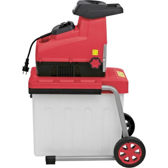 Elektromos kerti ágaprító, Worcraft WPSH203, piros/fekete, 2800 W, 60 l gyűjtőkosár, fogazott aprítófej, maximum 44 mm ágátmérő, kerekes, automatikus behúzás
