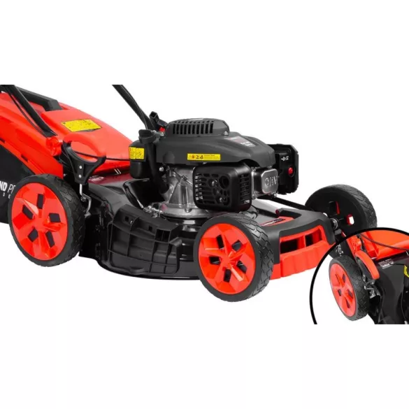 Benzinmotoros fűnyíró, Strend Pro Garden QL53P-196, fekete/piros, vágásszélesség: 53 cm, Loncin V200 motor, 196 cm3, 4 ütemű, 4000 W, 5,4 LE, 3600 fordulat/perc, 60 l gyűjtőkosár, oldalkidobás, mulcsozás, önjáró
