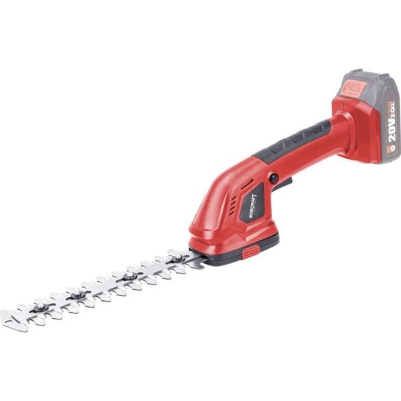 Akkumulátoros fű és sövényvágó olló, Worcraft CGS-S20LiC ShareSYS, piros/fekete, 20 V Li-Ion, cserélhető penge, fűvágó: 9,5 cm, sövényvágó: 20 cm, akkumulátor és töltő nélkül