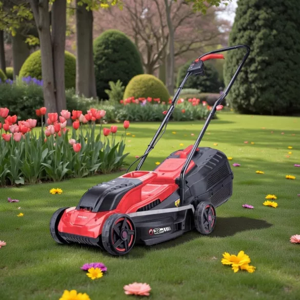 Akkumulátoros fűnyíró, Worcraft CLM-S20LiB ShareSYS, fekete/piros, vágásszélesség: 32 cm, 20 V Li-Ion, 6,0 Ah, 3500 fordulat/perc, 30 l gyűjtőkosár, akkumulátorral és töltővel
