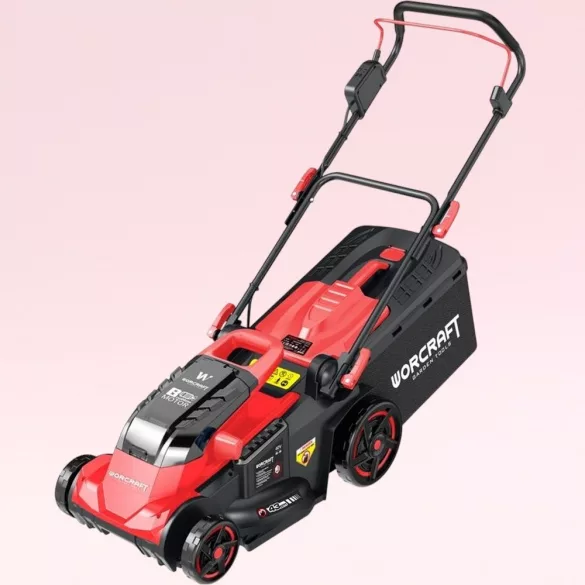 Akkumulátoros fűnyíró, Worcraft CLM-S40LiBL ShareSYS, fekete/piros, vágásszélesség: 43 cm, 2 × 20 V Li-Ion, 3300 fordulat/perc, 45 l gyűjtőkosár, akkumulátor és töltő nélkül