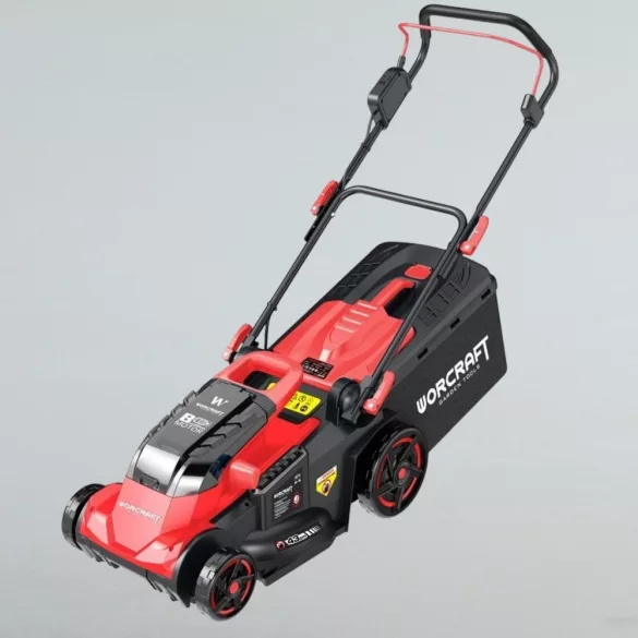 Akkumulátoros fűnyíró, Worcraft CLM-S40LiBL ShareSYS, fekete/piros, vágásszélesség: 43 cm, 2 x 20 V Li-Ion, 2 x 4,0 Ah, 45 l gyűjtőkosár, akkumulátorral és töltővel
