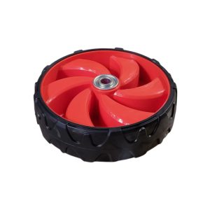 Fűnyíró kerék, Strend Pro Garden TB53S13 benzinmotoros fűnyíróhoz, piros/fekete, 12. számú pótalkatrész, golyóscsapágyas, barázdált gumiperem, ütésálló műanyag felni