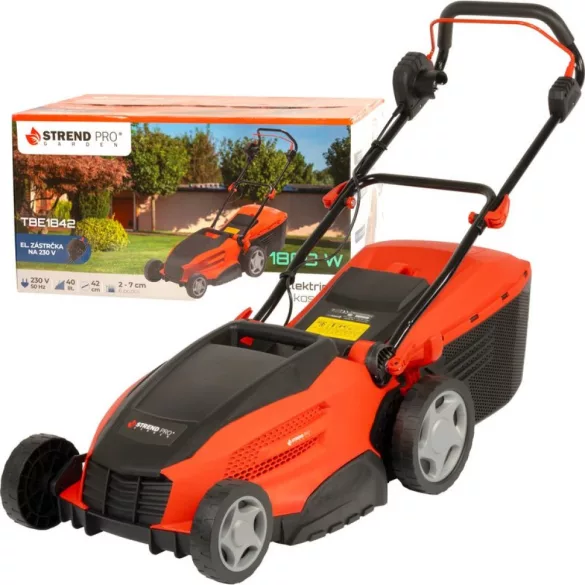 Elektromos fűnyíró, Strend Pro Garden TBE1842, piros/fekete, vágásszélesség: 42 cm, 1800 W, 230 V / 50 Hz, 40 l gyűjtőkosár