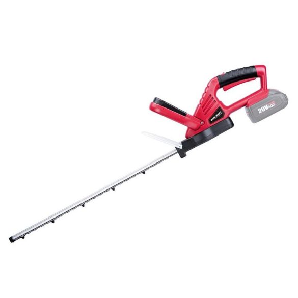 Akkumulátoros sövényvágó, Worcraft CHT-S20LiA ShareSYS, piros/fekete, 51 cm pengehossz, 20 V Li-Ion, 1200 löket/perc, ütésvédelem, maximum 20 mm ágvastagság, akkumulátor és töltő nélkül
