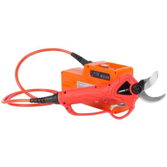Akkumulátoros metszőolló, Strend Pro Profesional, piros, 4 Ah 36V, maximum 40 mm vastagság, biztonsági zárral, akkumulátorral és töltővel