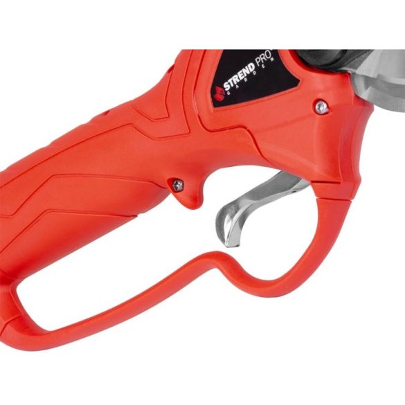 Akkumulátoros metszőolló, Strend Pro Profesional, piros, 4 Ah 36V, maximum 40 mm vastagság, biztonsági zárral, akkumulátorral és töltővel
