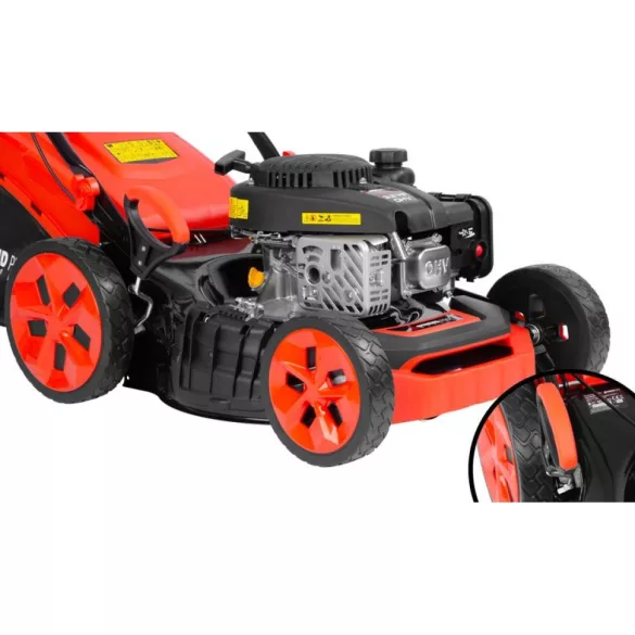 Benzinmotoros fűnyíró, Strend Pro Garden QL46P-139, fekete-piros, vágásszélesség: 46 cm, Loncin motor, 139 cm3, 4 ütemű, 2400 W, 3,2 LE, 3600 fordulat/perc, 60 l gyűjtőkosár, mulcsozás, oldalkidobás, önjáró
