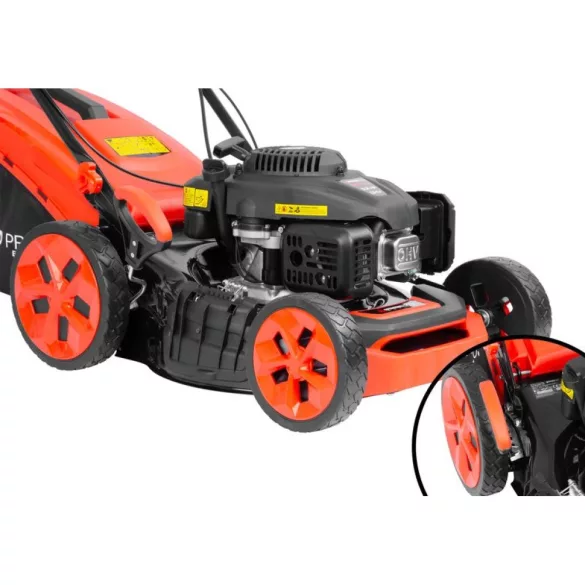 Benzinmotoros fűnyíró, Strend Pro Garden QL46PD-139, fekete/piros, vágásszélesség: 46 cm, Loncin motor, 139 cm3, 4 ütemű, 2400 W, 3,2 LE, 3600 fordulat/perc, 60 l gyűjtőkosár, mulcsozás, önjáró