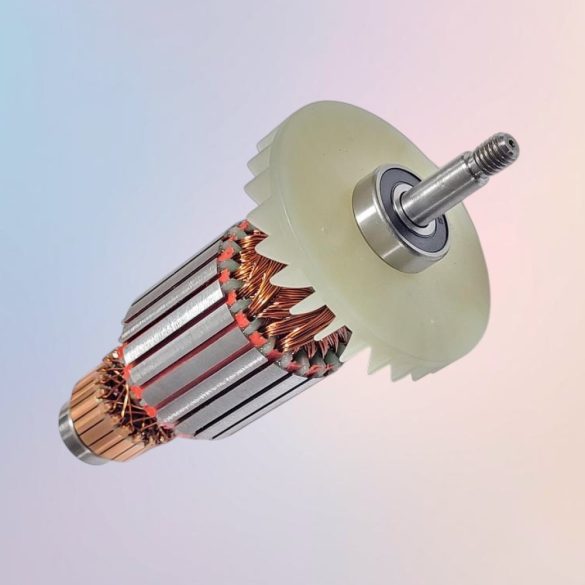 Fűnyíró rotor, Strend Pro Garden TBE1636 elektromos fűnyíróhoz, 1-18. számú pótalkatrész, fémes ezüst, réz tekercselés, acél tengely, beépített csapágy, műanyag hűtőventilátor