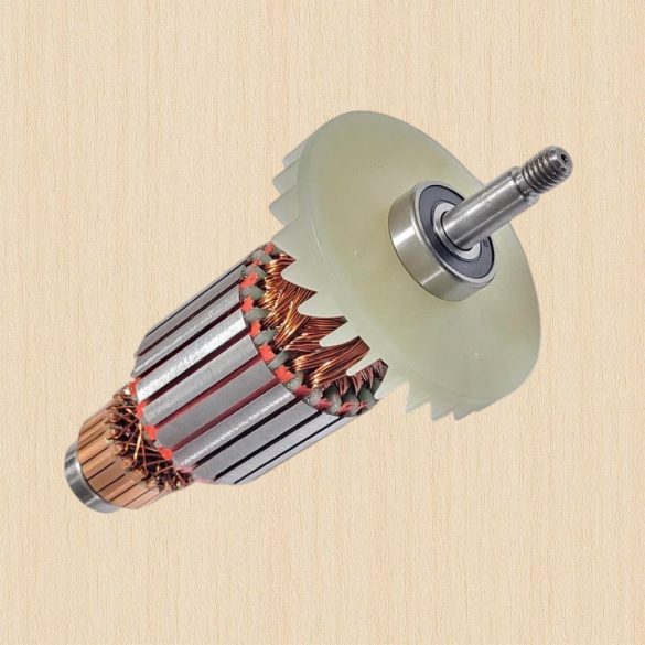 Fűnyíró rotor, Strend Pro Garden TBE1636 elektromos fűnyíróhoz, 1-18. számú pótalkatrész, fémes ezüst, réz tekercselés, acél tengely, beépített csapágy, műanyag hűtőventilátor