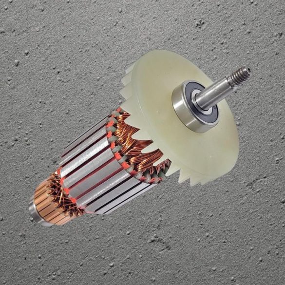 Fűnyíró rotor, Strend Pro Garden TBE1636 elektromos fűnyíróhoz, 1-18. számú pótalkatrész, fémes ezüst, réz tekercselés, acél tengely, beépített csapágy, műanyag hűtőventilátor