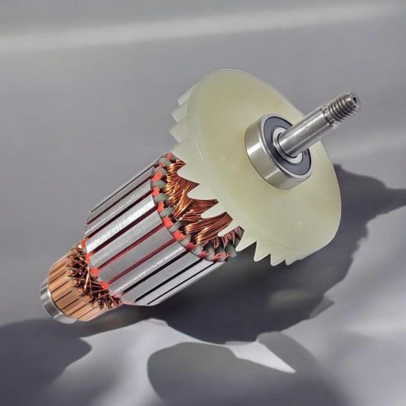 Fűnyíró rotor, Strend Pro Garden TBE1636 elektromos fűnyíróhoz, 1-18. számú pótalkatrész, fémes ezüst, réz tekercselés, acél tengely, beépített csapágy, műanyag hűtőventilátor