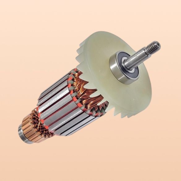 Fűnyíró rotor, Strend Pro Garden TBE1636 elektromos fűnyíróhoz, 1-18. számú pótalkatrész, fémes ezüst, réz tekercselés, acél tengely, beépített csapágy, műanyag hűtőventilátor