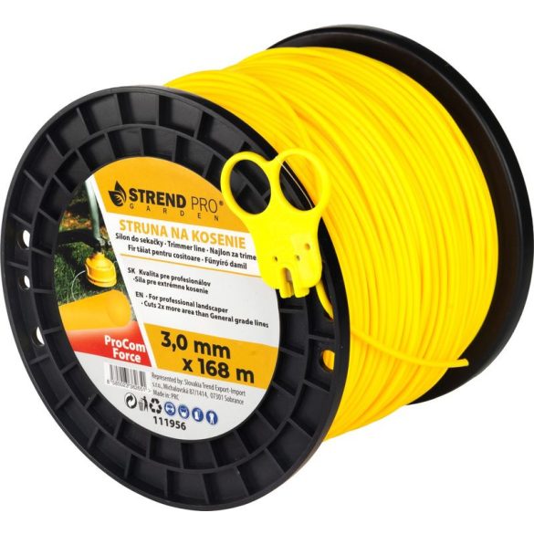 Fűkasza damil, Strend Pro Garden ProCom Force, 3,0 mm, 168 m, sárga, kerek, kopásálló, szakadásálló, túlmelegedésálló, tekercses