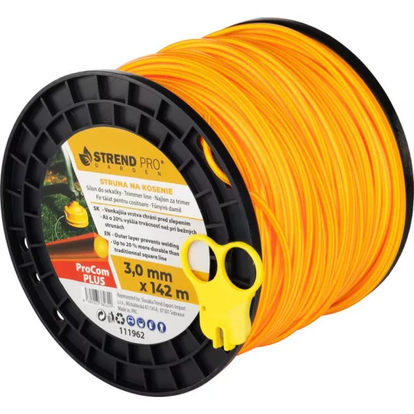 Fűkasza damil, Strend Pro Garden ProCom Plus, 3,0 mm, 142 m, narancssárga, szögletes, kopásálló, szakadásálló, túlmelegedésálló, tekercses