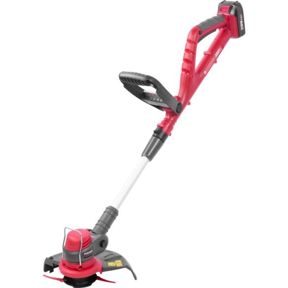 Akkumulátoros fűkasza, Worcraft CGT-S20LiSTA ShareSYS, piros/fekete, 24 cm, 2 Ah 20 V Li-Ion, 9000 fordulat/perc, teleszkópos nyél, tartozékokkal, akkumulátorral és töltővel