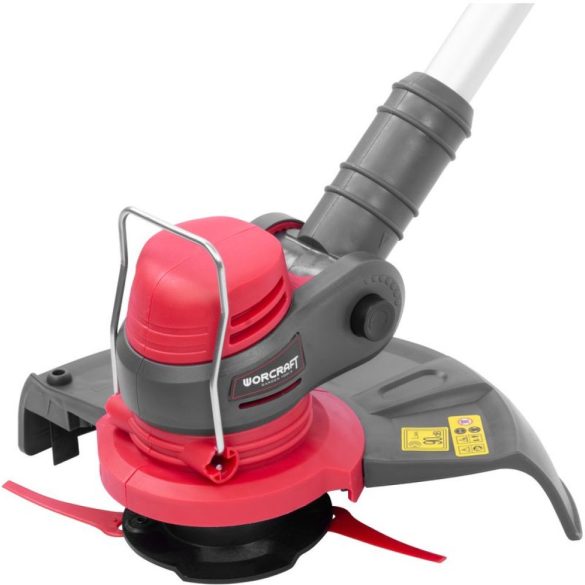 Akkumulátoros fűkasza, Worcraft CGT-S20LiSTA ShareSYS, piros/fekete, 24 cm, 2 Ah 20 V Li-Ion, 9000 fordulat/perc, teleszkópos nyél, tartozékokkal, akkumulátorral és töltővel