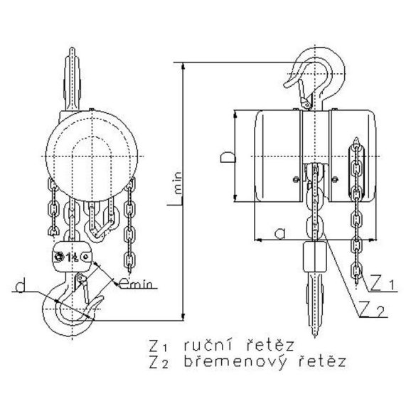 Láncos emelő, Brano Z 100-1, piros, kézi, 3200 kg teherbírás, lánchossz: 300 cm, robusztus, könnyen kezelhető