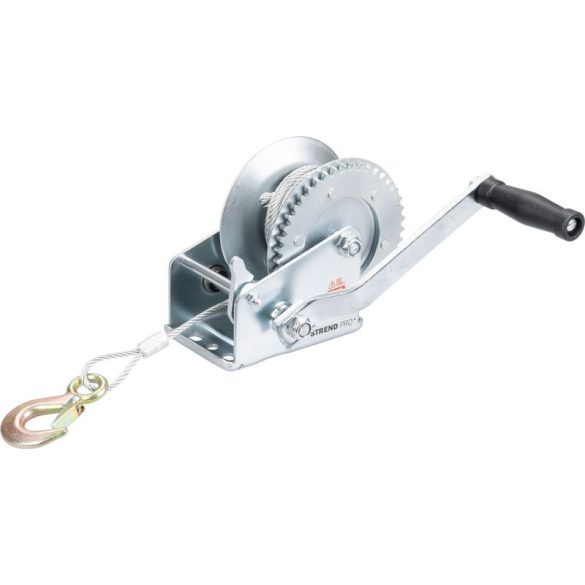 Csörlő, Strend Pro HW-100-800, ezüst, racsnis, kézi, 10 m acélkötél, 4,8 mm kötélátmérő, 800 kg teherbírás