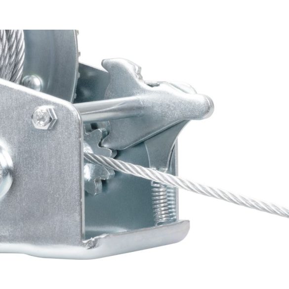 Csörlő, Strend Pro HW-100-800, ezüst, racsnis, kézi, 10 m acélkötél, 4,8 mm kötélátmérő, 800 kg teherbírás