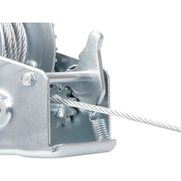 Csörlő, Strend Pro HW-100-800, ezüst, racsnis, kézi, 10 m acélkötél, 4,8 mm kötélátmérő, 800 kg teherbírás