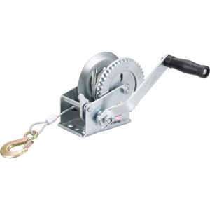 Csörlő, Strend Pro HW-100-400, ezüst, racsnis, kézi, 8 m acélkötél, 4,5 mm kötélátmérő, 400 kg teherbírás