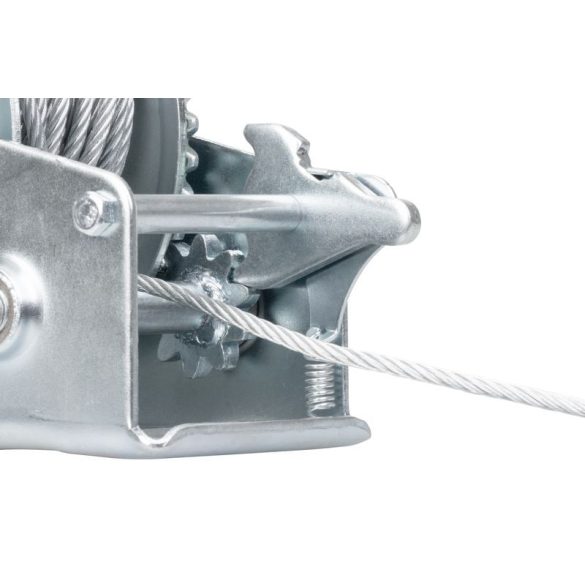 Csörlő, Strend Pro HW-100-400, ezüst, racsnis, kézi, 8 m acélkötél, 4,5 mm kötélátmérő, 400 kg teherbírás