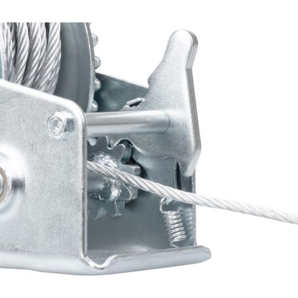 Csörlő, Strend Pro HW-100-400, ezüst, racsnis, kézi, 8 m acélkötél, 4,5 mm kötélátmérő, 400 kg teherbírás