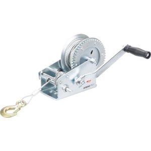 Csörlő, Strend Pro HW-100-1350, ezüst, racsnis, kézi, 10 m acélkötél, 5 mm kötélátmérő, 1350 kg teherbírás