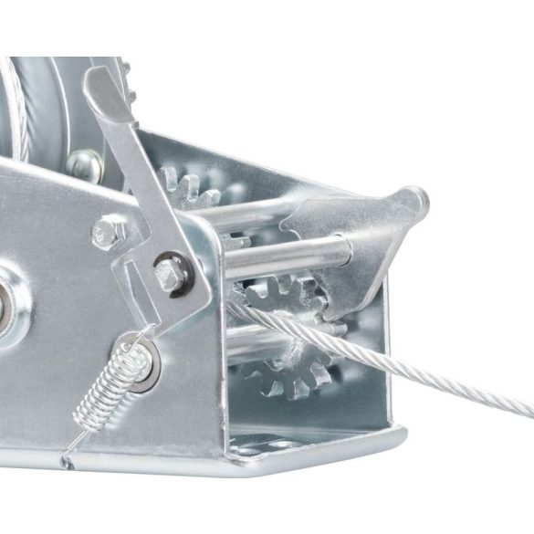 Csörlő, Strend Pro HW-100-1350, ezüst, racsnis, kézi, 10 m acélkötél, 5 mm kötélátmérő, 1350 kg teherbírás