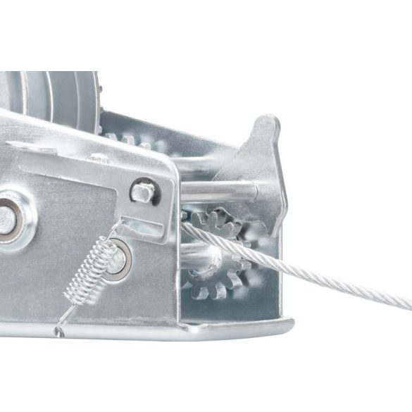 Csörlő, Strend Pro HW-100-1350, ezüst, racsnis, kézi, 10 m acélkötél, 5 mm kötélátmérő, 1350 kg teherbírás